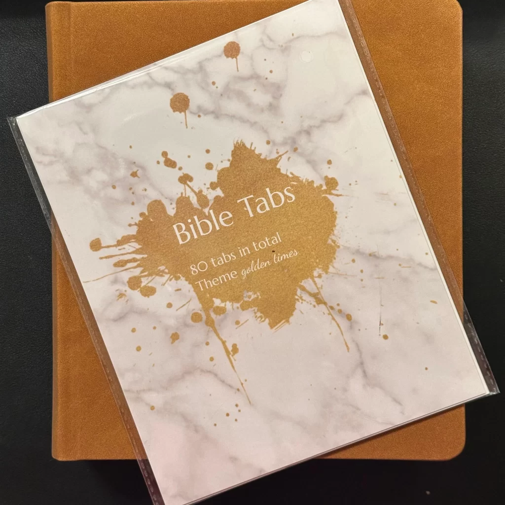 White Bible Tabs with Gold Large Print